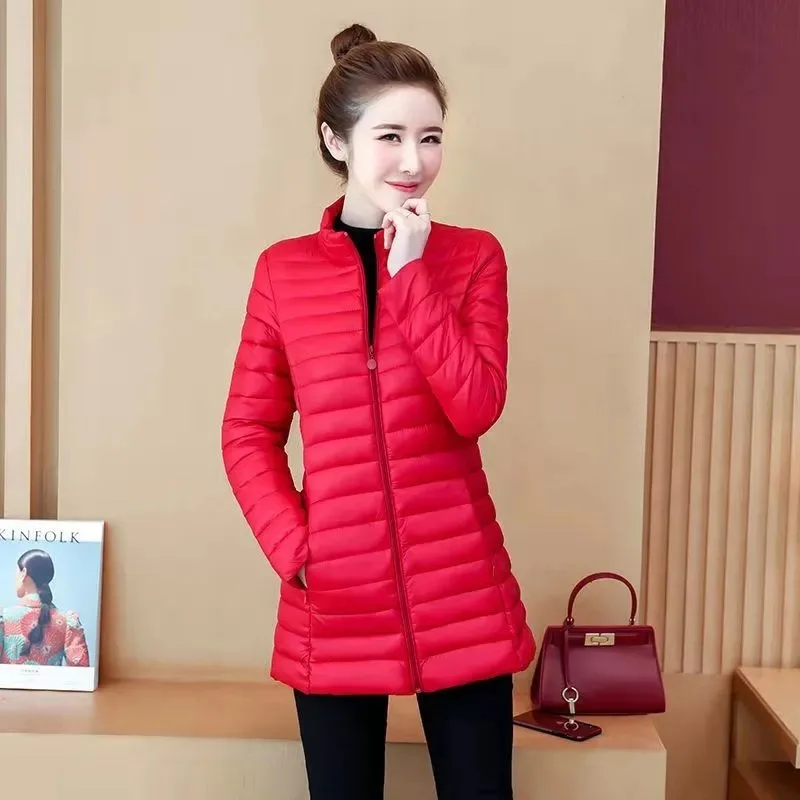 Women Lightweight Quilted Cotton Coat Stand Collar Slim Warm Plus Size Winter Casual Jacket