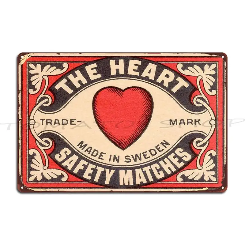 Antique Swedish Matchbox Label The Heart Metal Plaque Cinema Mural Garage Plaques Personalized Tin Sign Poster