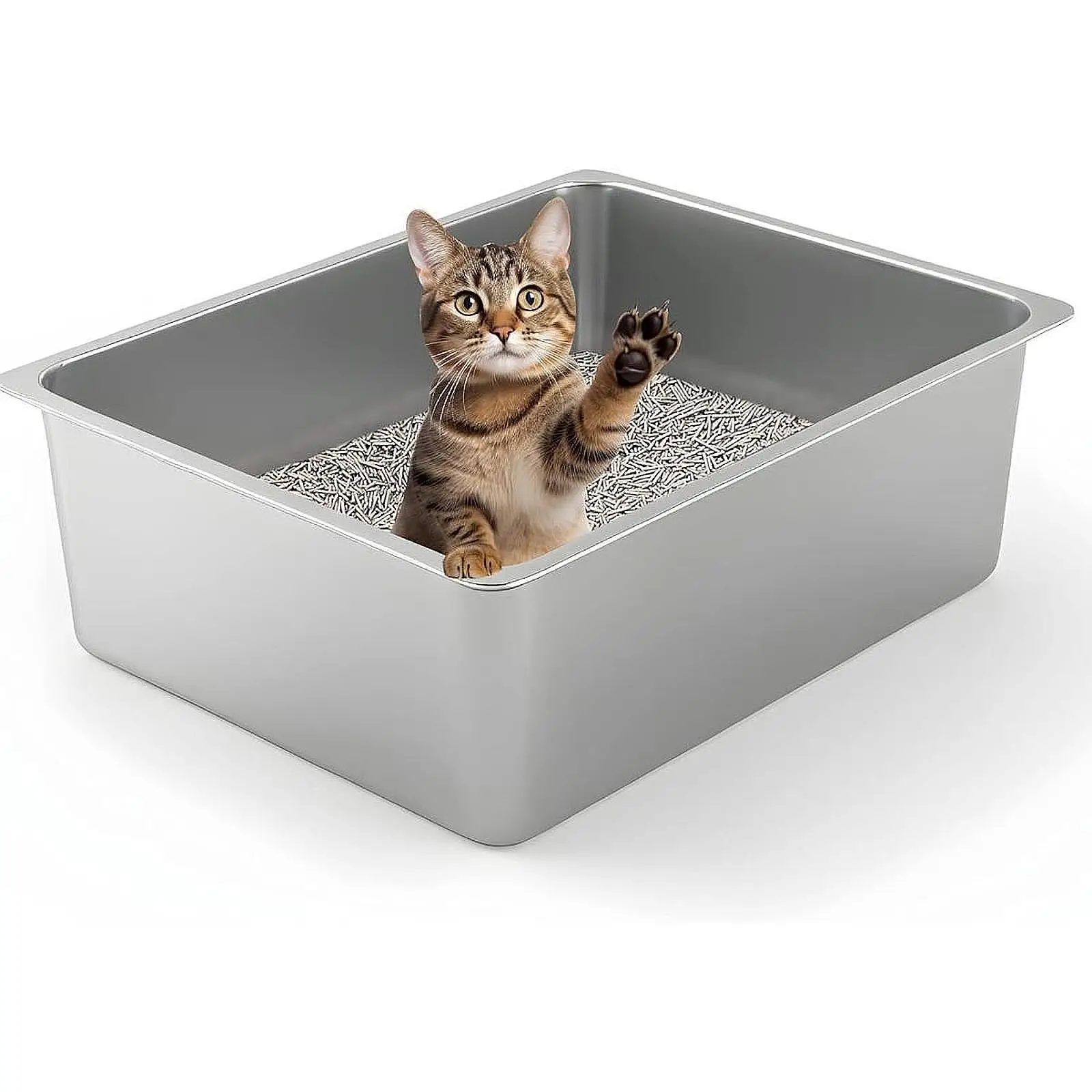 Stainless Steel Litter Box Portable Kitty Litter Pan Cat Toilet Cat Sand Box Open Top Sifting Pet Litter Box With High Sides