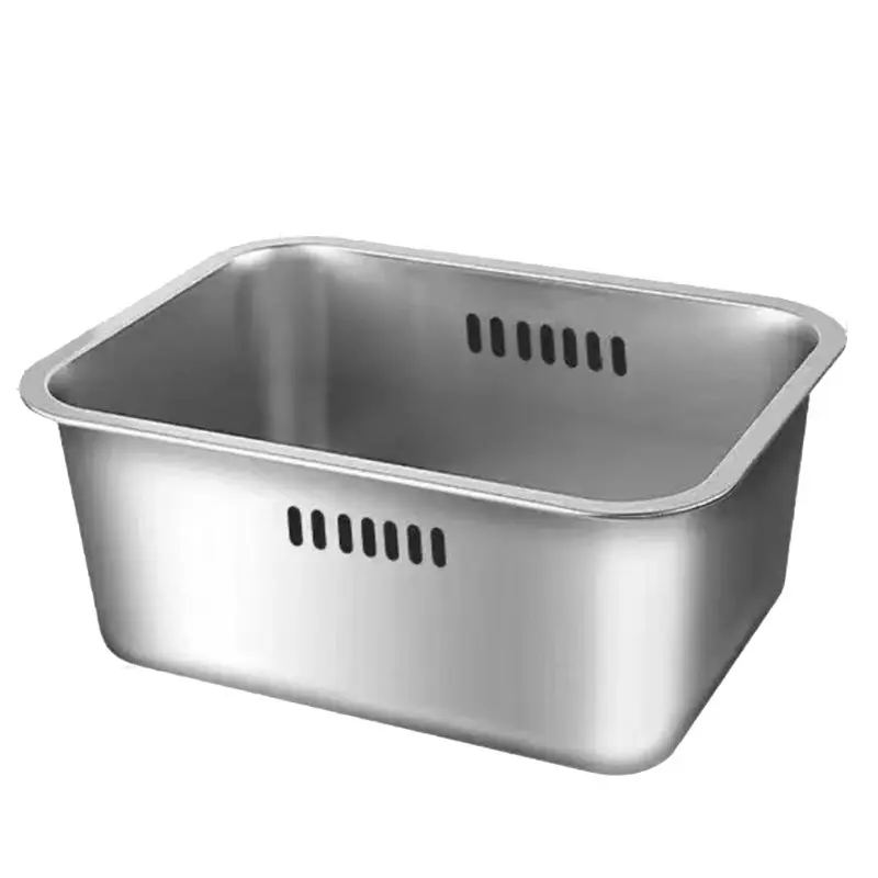 

ABKS-Dish Tub Large Stainless Steel Portable Washing-Up Bowl Kitchen Sink Dishpan,Multipurpose Vegetable Basins
