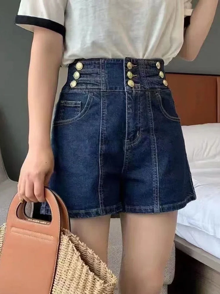 

Широкие джинсы с высокой талией, женские летние новые тонкие футболки с пуговицами, утягивающие брюки трапециевидной формы, смесь хлопка и полиэстера