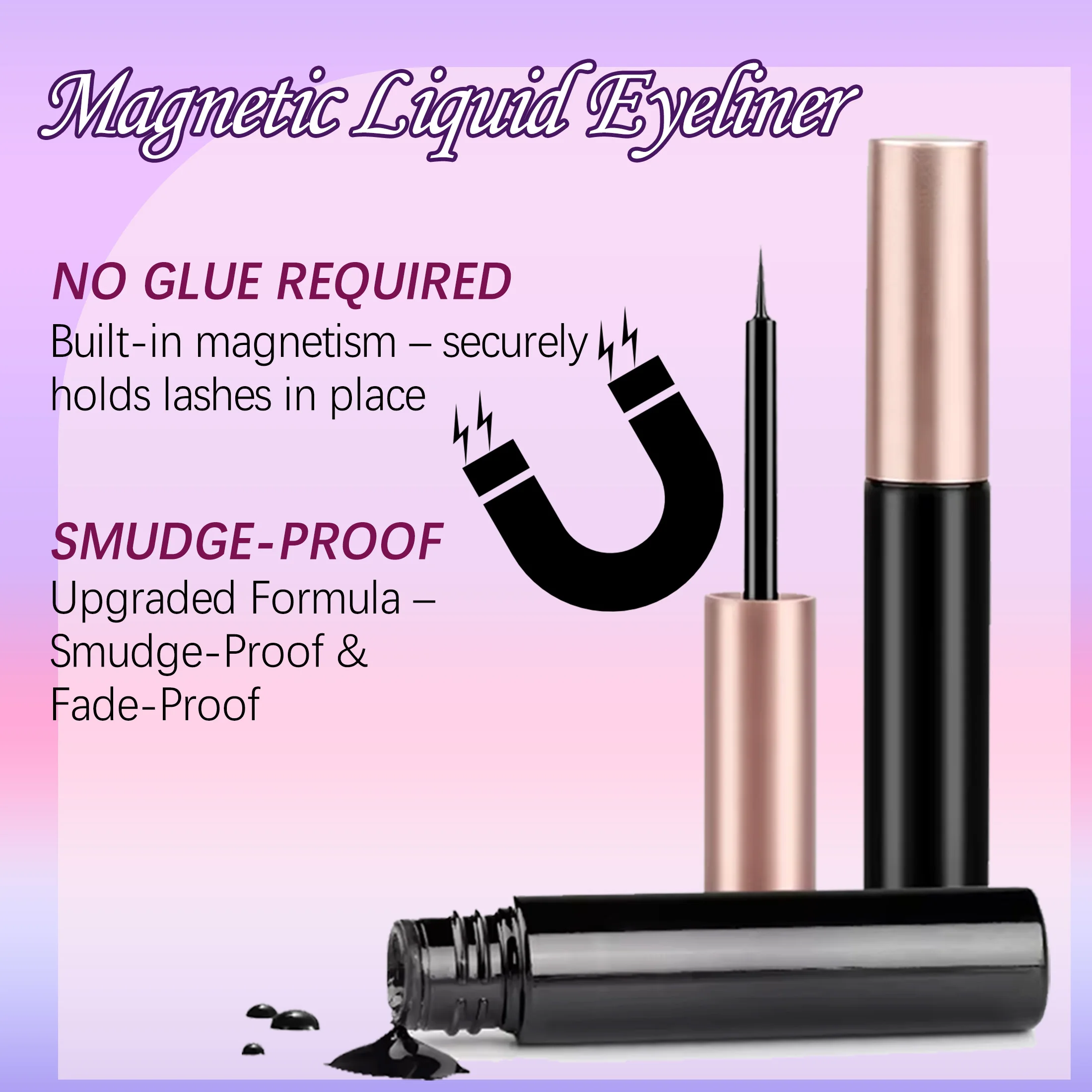 5 صفوف من 10 أزواج من الرموش الصناعية المغناطيسية 10-15 ملم رموش سوداء سميكة ومجعدة بشكل طبيعي مع كحل مغناطيسي #2