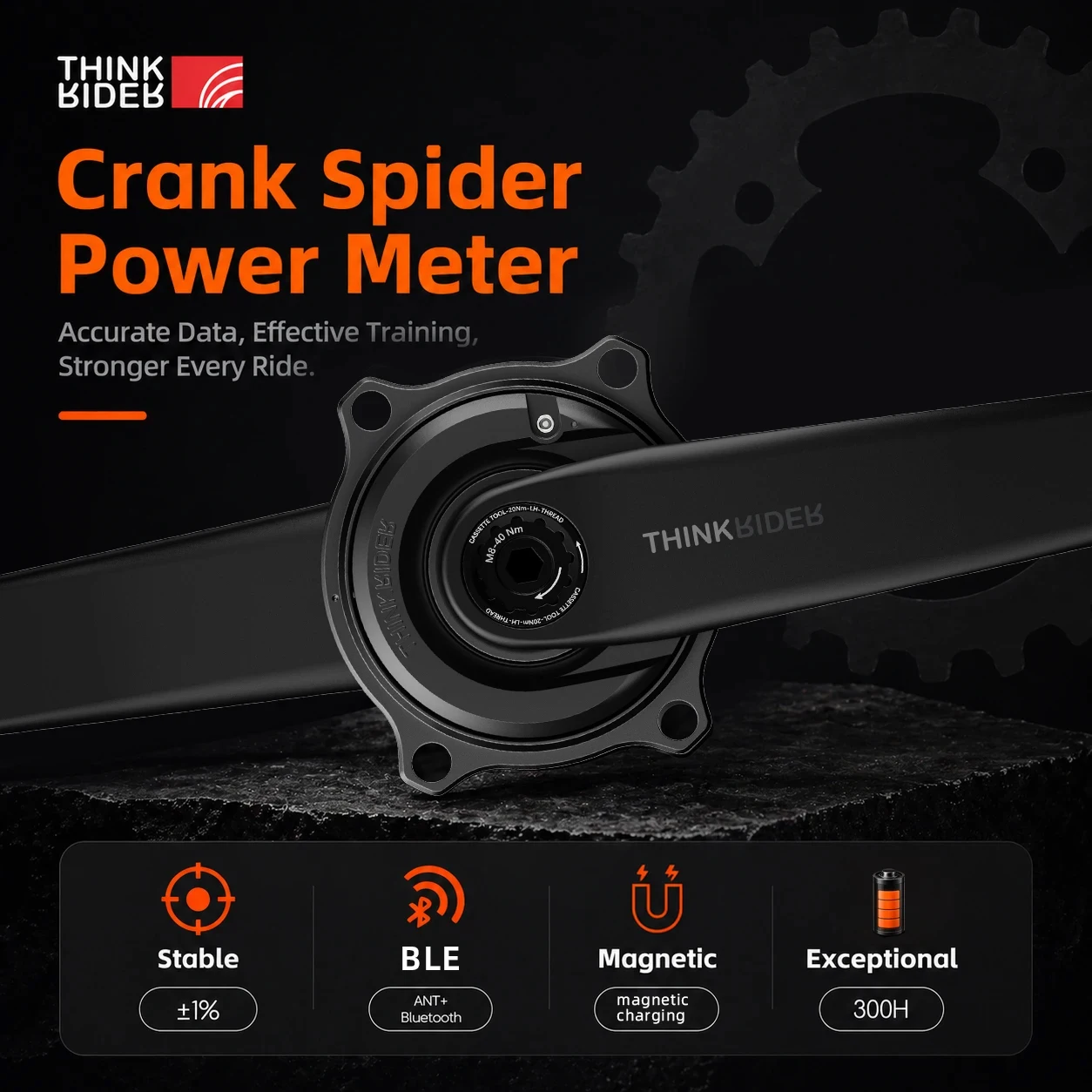 THINKRIDER PP5 Fahrrad Carbon-Faser Spider Leistungsmesser Kurbelgarnitur 24MM ANT+ BLE für Rennräder