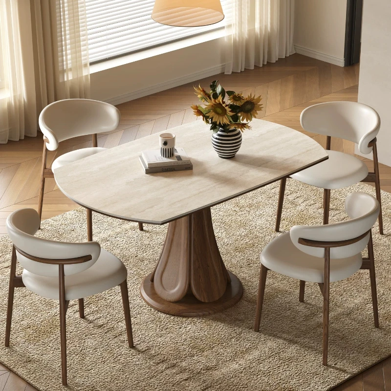 Modern Simple Rock Slab Retractable Dining Table Set Of 6 Chairs Luxury Folding Round Solid Wood Tables Kitcjen Pliante Desk