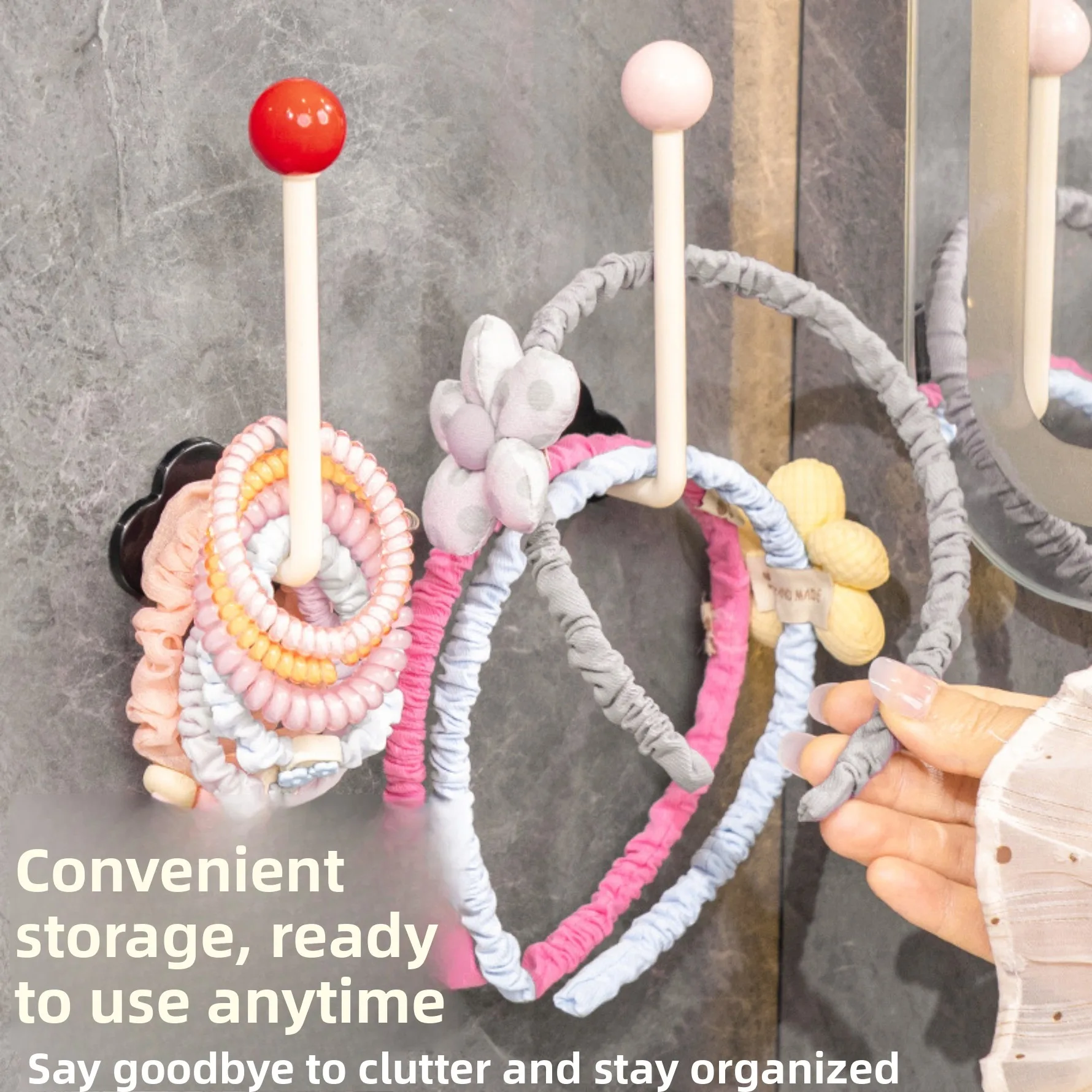 Bathroom Wall Mount Hair Accessory Organizer No Drill Hair Tie Holder Headband Rack Storage Hook - Detail 1