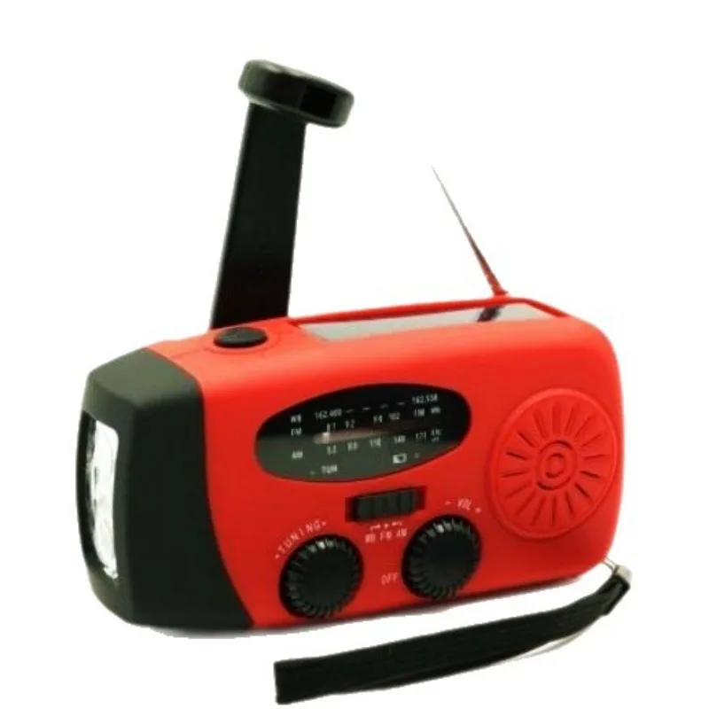 راديو طوارئ متعدد الوظائف مع شحن كرنك يدوي، إضاءة تعمل بالطاقة الشمسية مناسبة للاستعداد في الهواء الطلق والكارث
