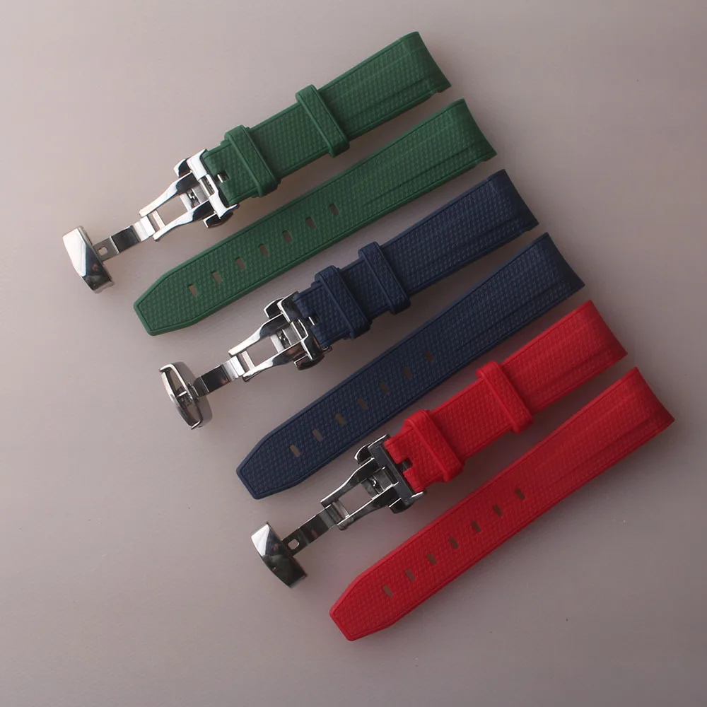 Ремешок для часов Ремешок для часов Силиконовая резина 20 мм Изогнутый конец с пряжкой из нержавеющей стали браслет аксессуары для часов мужские модные ремешки