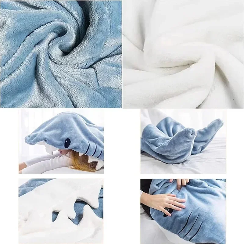 القرش بطانية الكبار الكرتون كيس النوم القرش نيسيي كيس النوم بيجامة مقنعين الدافئة الفانيلا مضحك Homewear الشتاء بطانية دافئة #5