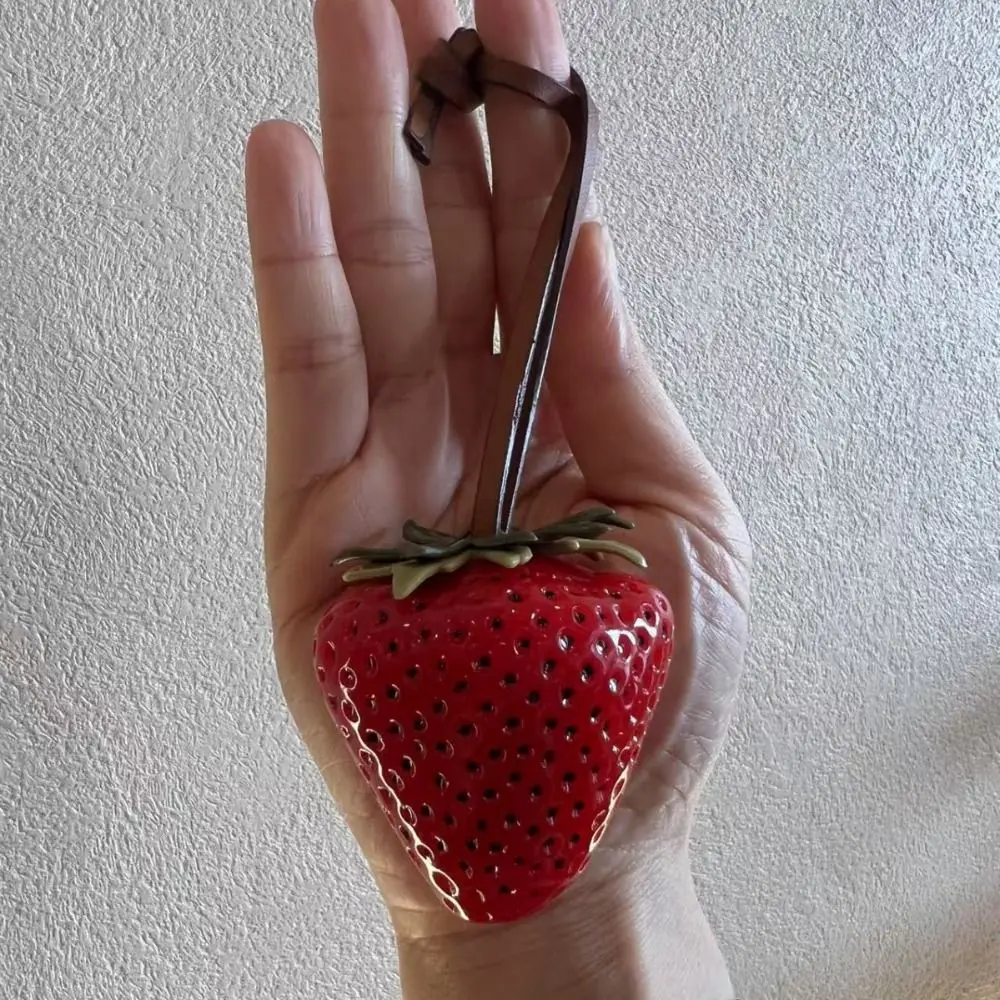 Funny Waterproof Strawberry Key Ring Resin 3D Design Keychain Handmade Car Decoration Girls Accessories