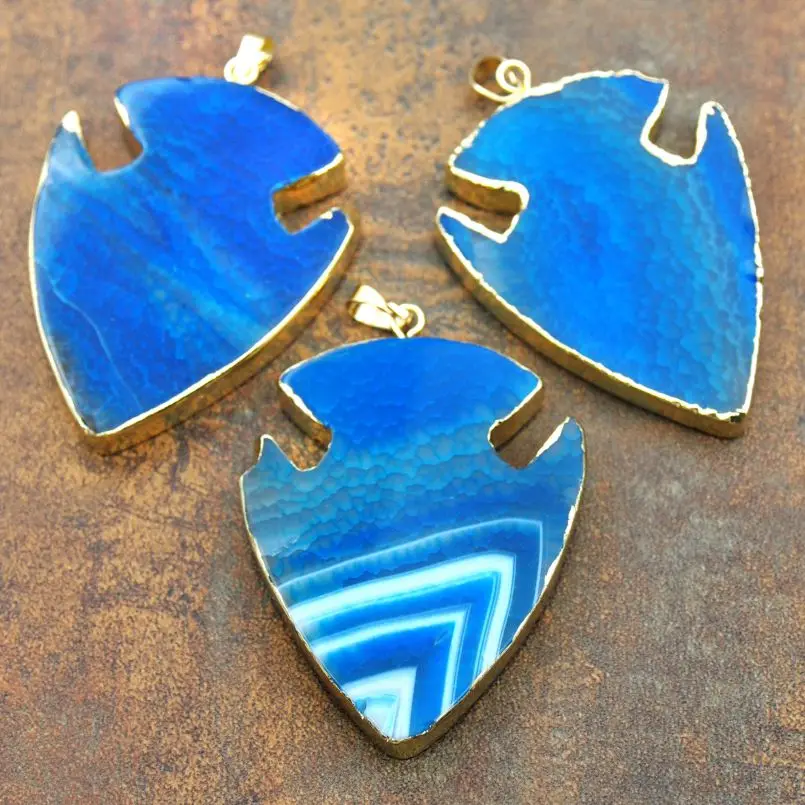 

10 шт., медная подвеска из агата, голова стрелы, золотого цвета, темно-синий, около 60x45 мм, ювелирные изделия, специальный подарок для женщин