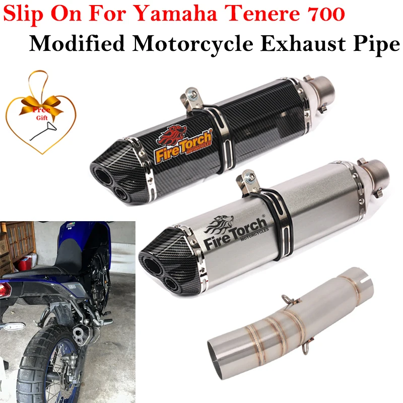 

Для YAMAHA Tenere700 XTZ700 700 2019-2022 мотоциклетные выхлопные системы побега, среднее звено, труба, глушитель с двойными отверстиями, без DB killer