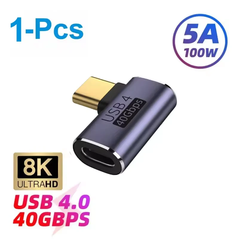 USB Type-C Adapter For Macbook, 90 Degree Quick Charge Converter Male To Female 100W 40gbps PD Data Transfer