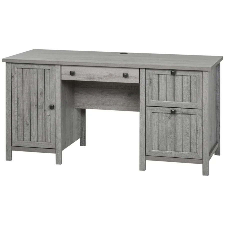 

HOMCOM Vintage Executive Computer Desk with Cabinet 3 Drawers for Files Home Office Workstation Grey