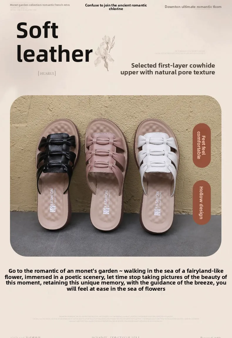 

2025 Summer new anti slip cool slippers with thick soled genuine leather for comfortable women's cowhide sandals