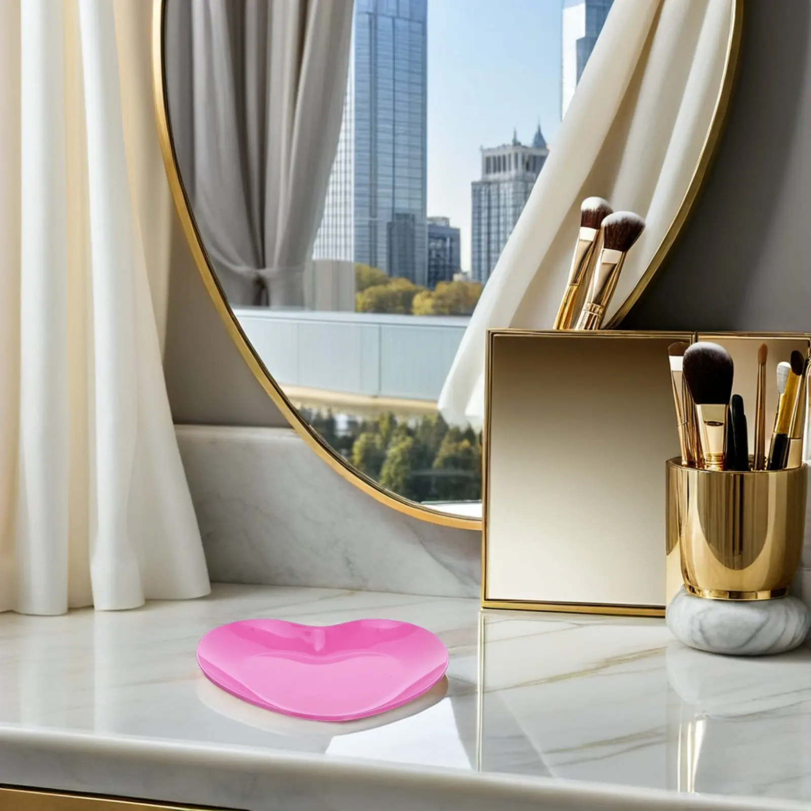 

4Pcs Heart Shaped Jewelry Tray Pink Stainless Steel Trinket Dish Rings Earrings Necklace Perfume Organizer Vanity Display Plate