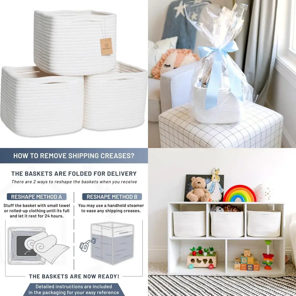 

Кубики для хранения из органической хлопчатобумажной веревки, 3 шт., 9x9x7 дюймов, идеально подходят для небольшой организации места