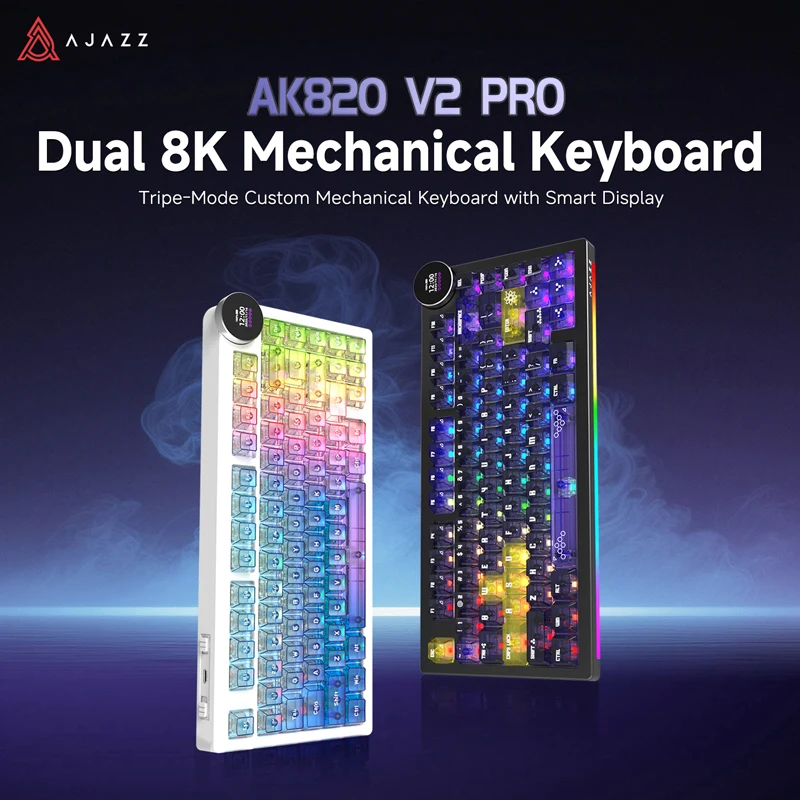 AK820V2 /AK820VPro Mechanical Keyboard Multifunctional Knob Tri-mode Wired/2.4GHz/BT Wireless Keyboard Connect with Wrist Rest