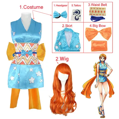 Halloween Carnival Anime Nami Cosplay Costume Women's Dress Including Headgear Tattoo Stickers