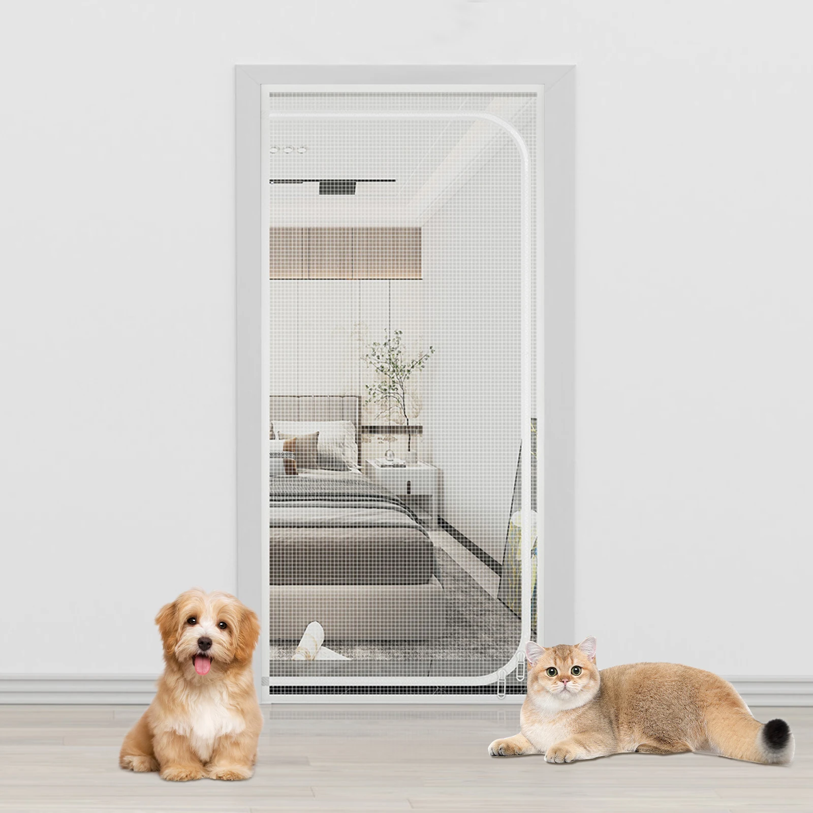 Porta a Rete Rinforzata per Gatti, Resistente agli Animali Domestici, con Cerniera, per Soggiorno, Camera da Letto, Cucina 100x210cm