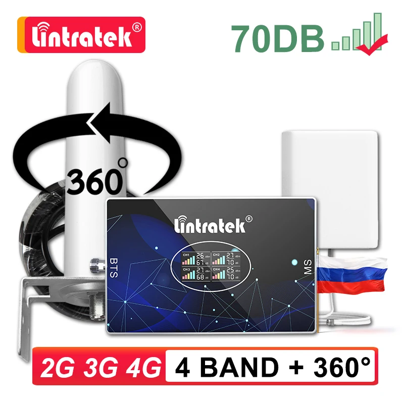 Lintratek 4 Quad Band Signal Amplifier B20 800 900 1800 2100 2600Mhz 850 Cellular Repeater GSM 2G 3G 4G LTE Signal Booster Set