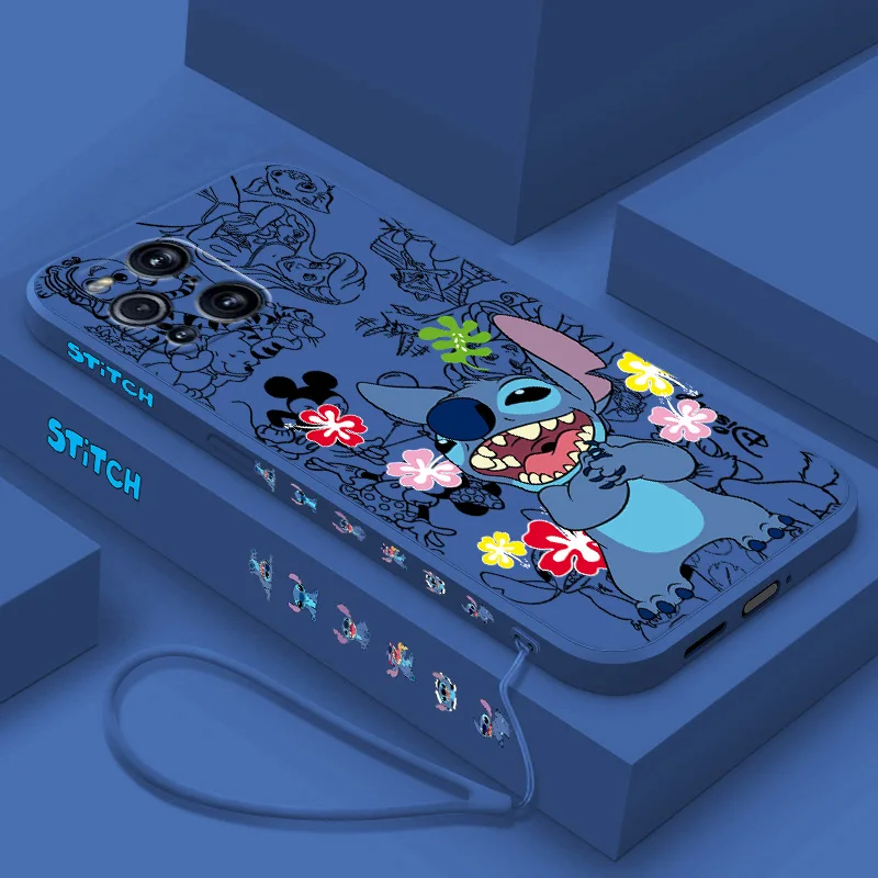 Disney Cute Stitch Liquid Left Rope Phone Case For iPhone 16 15 14 13 12 11 Pro Max Mini X XR XS 8 7 Plus Funda Shell Soft Capa