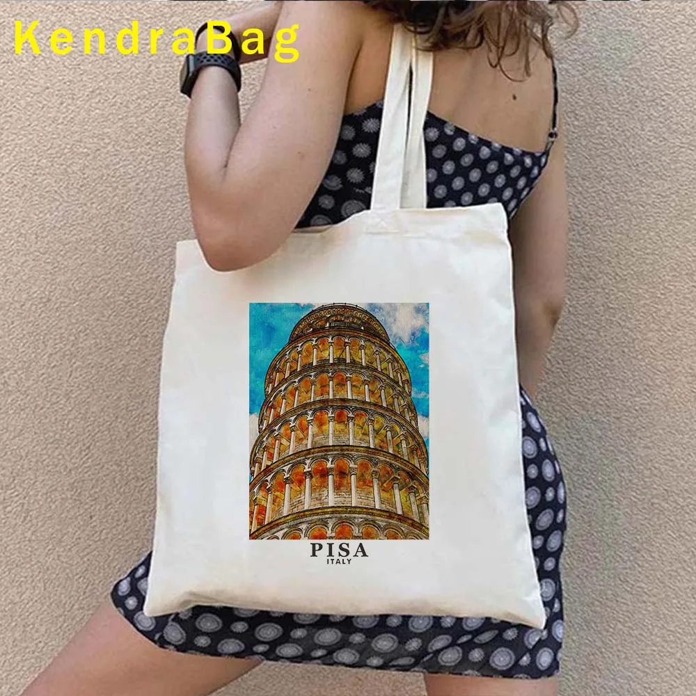 Maldives Singapore Munich New York Santorini Vatican Venice Pisa Rome Wroclaw Architectural Painting Canvas Tote Bag Eco Handbag