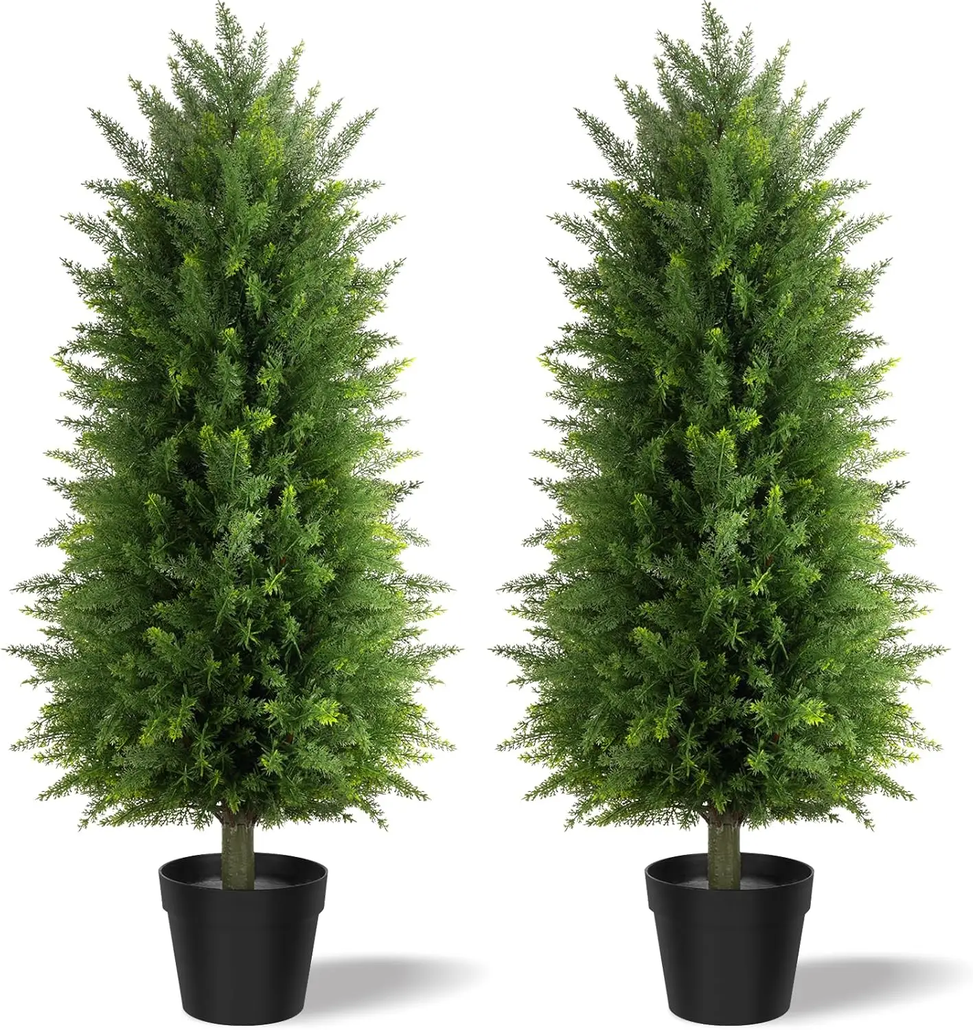 

3FT Artificial Cedar Topiary Trees (2 Pack) - UV Resistant Fake Evergreen Shrubs，Realistic Potted Faux Plants