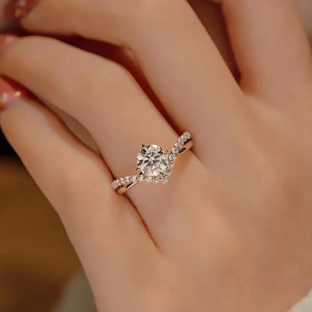 1 Carat 6.5mm Moissanite Diamond Bridal Rings Certified925 Sterling Silver Promise Engagement Ring Wedding Band for Women KUTPF
