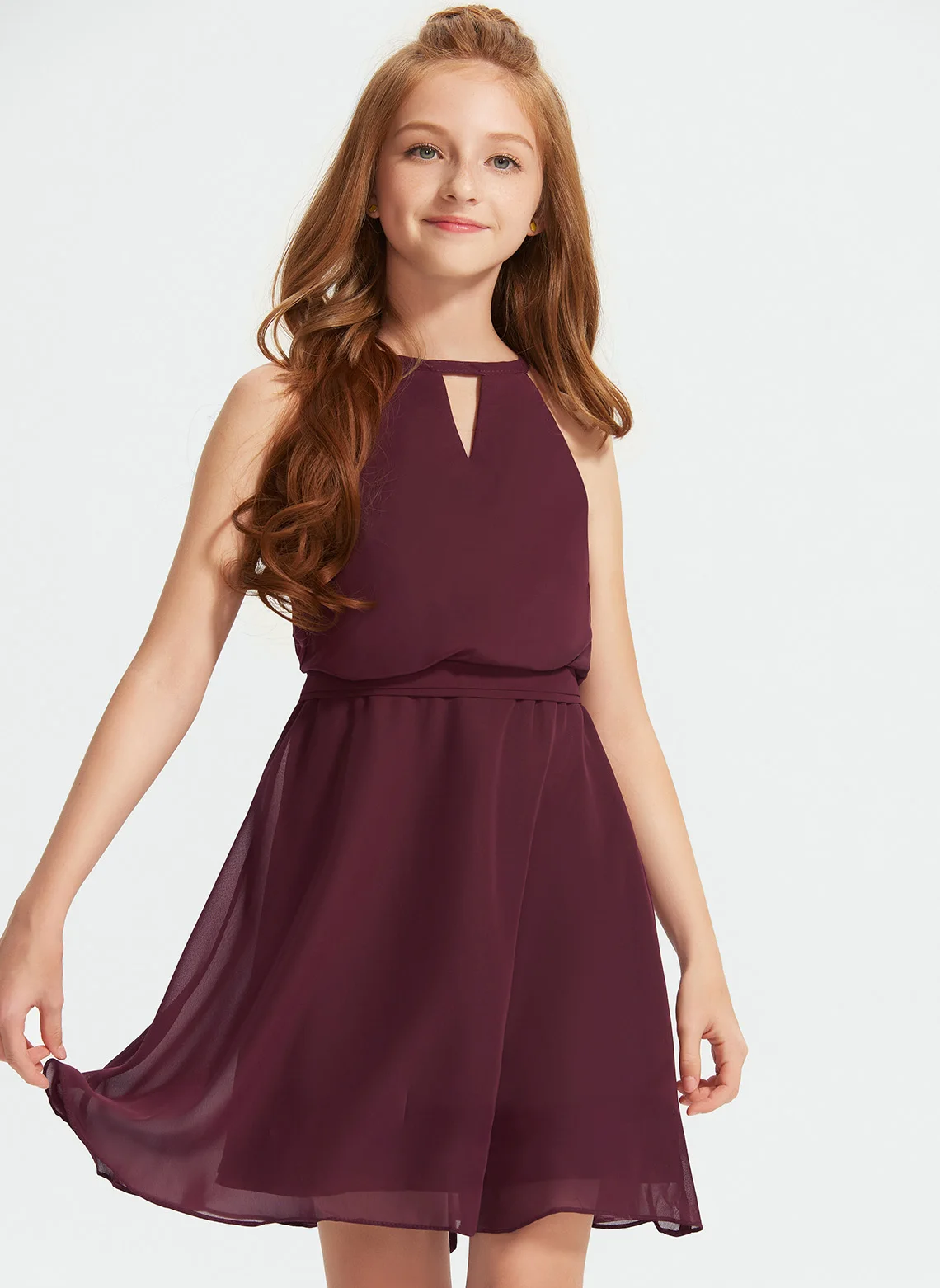 Vestido de noche de dama de honor Junior de gasa hasta la rodilla, vestidos de banquete elegantes, cuello Halter, línea A, nuevo