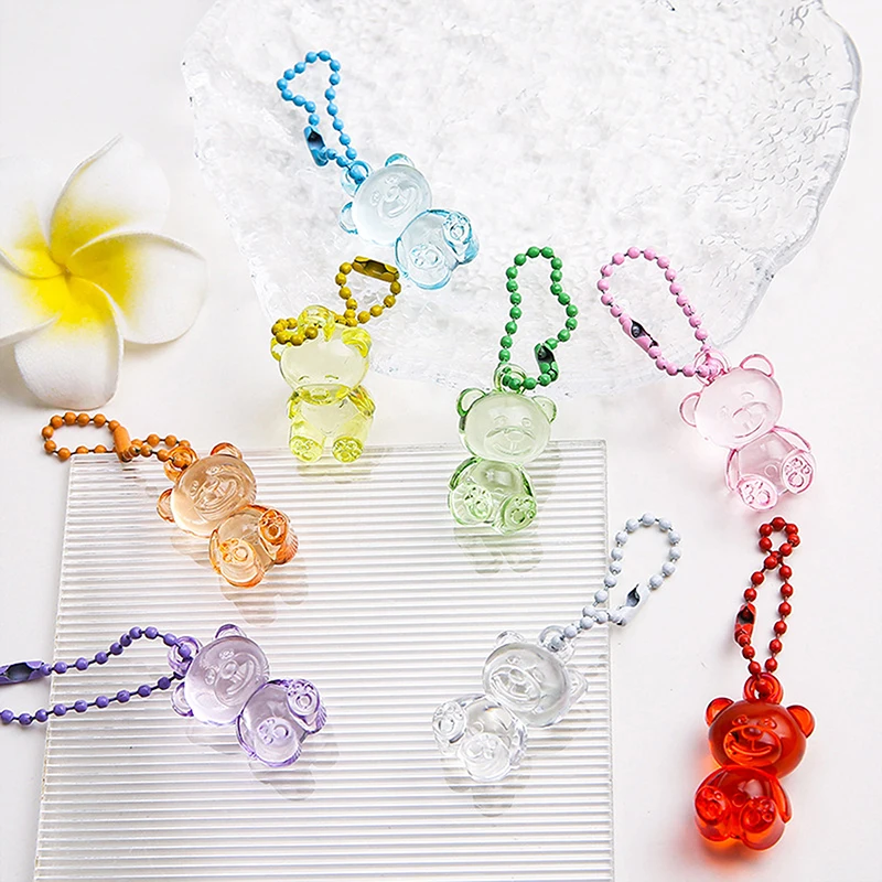 New Transparent Colorful Cute Resin 3D Bear Pendant Keychain Handbag Backpack Pendant Jewelry Keyrings Accessories