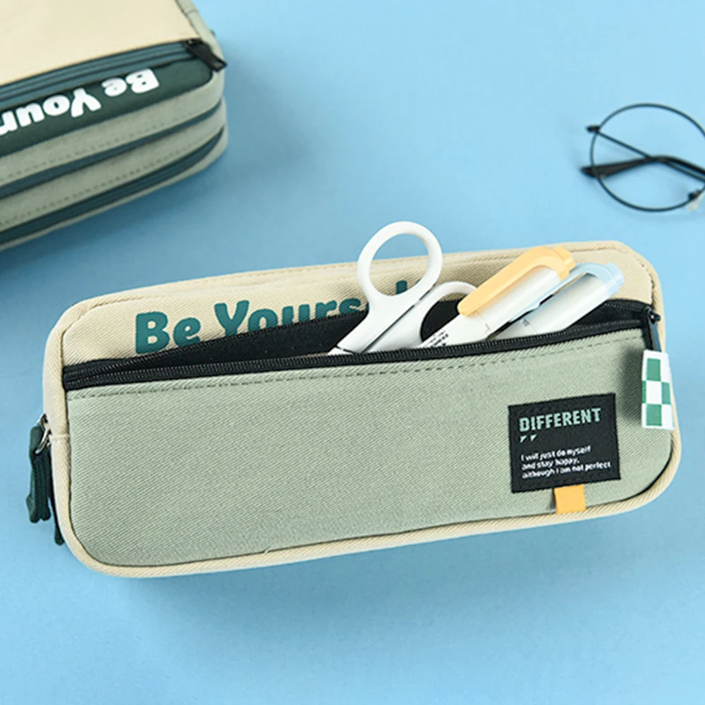 

High Quality Creative Pencil Case Double-Layer Design Spliced Pen Bag Cute Portable Pencil Bags School Office Supplies