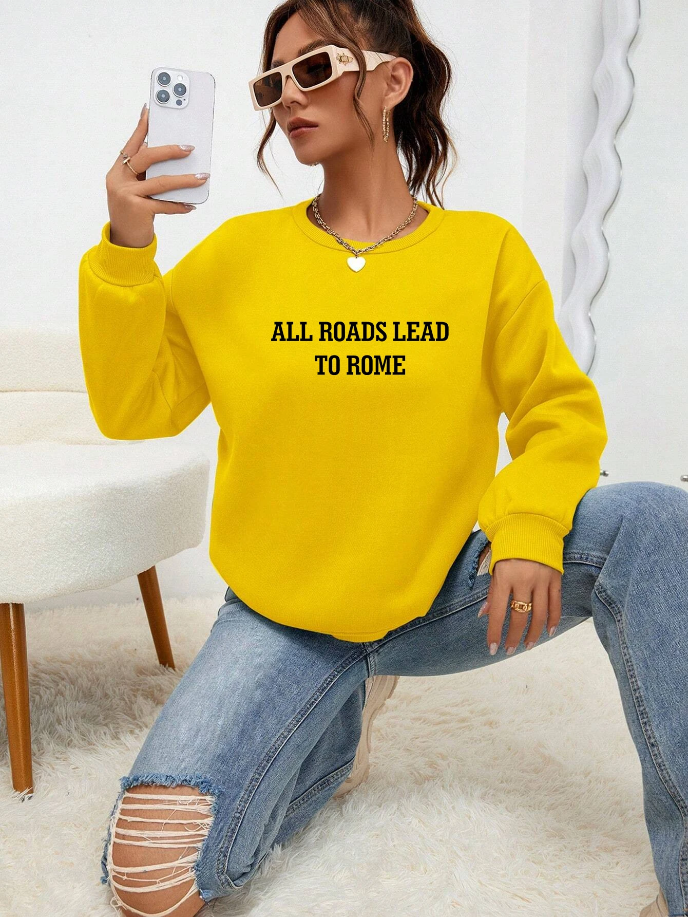 All Roads Leads To Rome Printing Woman Topscasual Comfortable Sweatshirt Fashion Casual Soft Topssimple Autumn Warm Clothing