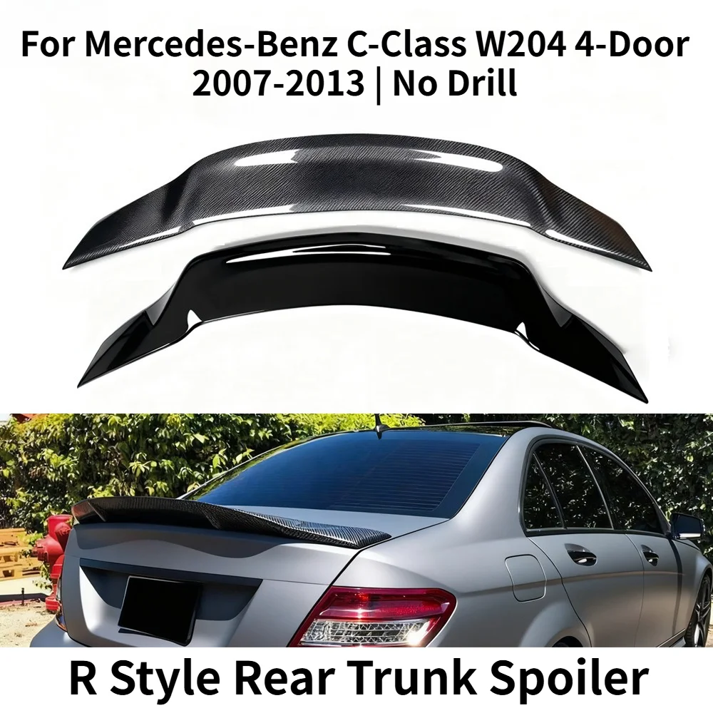 Rear Trunk Spoiler Wing R Style For Mercedes Benz C-Class W204 4 Door 2007-2013 No Drill Exterior Refit Body Kit Accessories