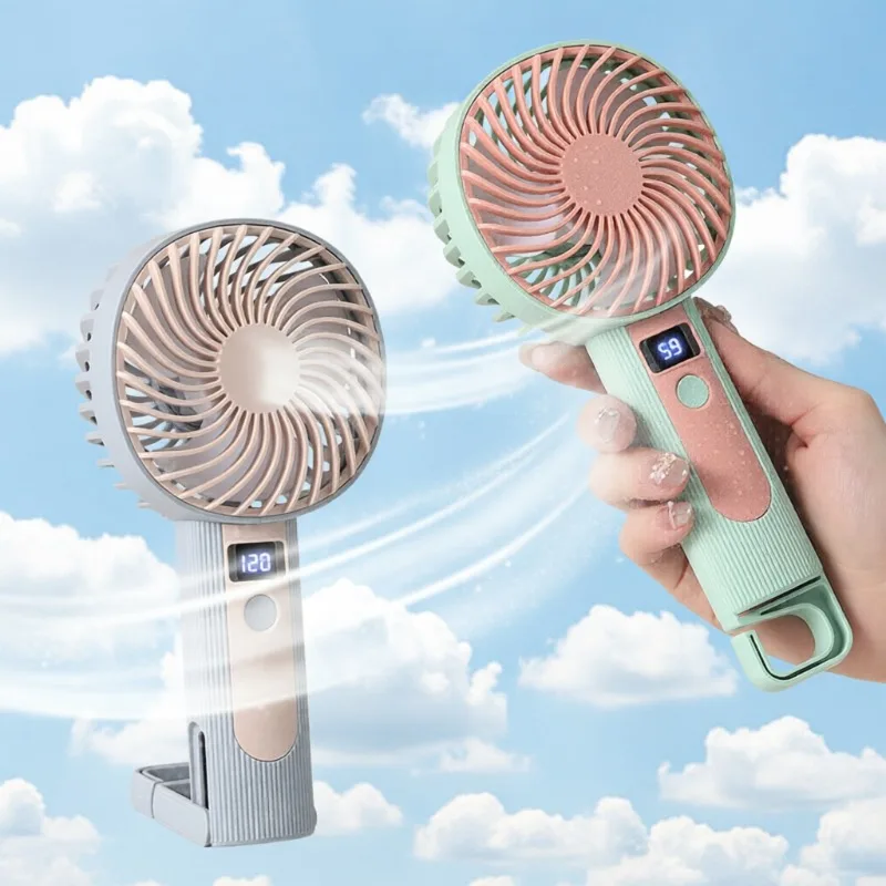 2 in 1 Handheld Desktop Mini Fan with Digital Display 120 Speed USB Rechargeable Portable Electric Fan for Office Home Commute