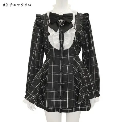 SC japonais Sle Plaid coeur noeud chaîne Production de masse t-shirt pièce ensemble taille haute a-ligne jupe ort Sve Dr