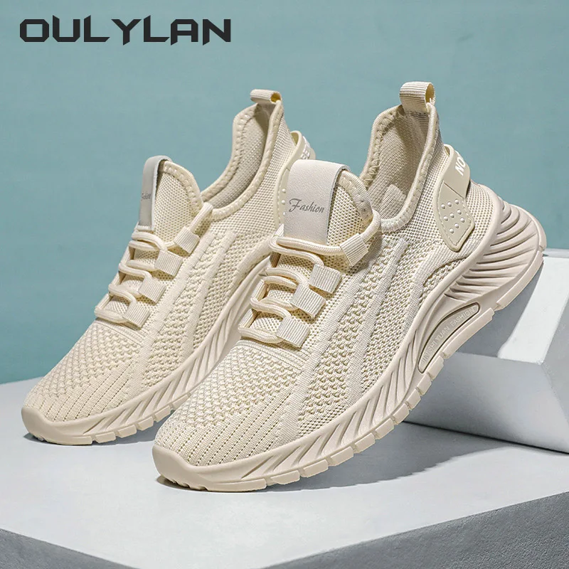 Oulylan Womens Sneakers 2024 Fall Fashion Slip On Walking Shoes Lady Casual Knit Breathable Flats Tennis Shoes