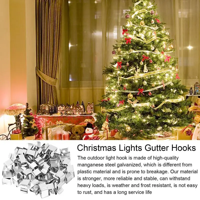 Galvanizado Manganês Aço Luzes de Natal, Gutter Clips, Roof Hooks Decoração, Hang-On luzes ao ar livre, 50 Pcs