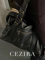 Bolso de mano Vintage de piel sintética lavada de gran capacidad con bolsillos y cremallera, decoración trenzada, bolso cruzado de hombro, bolso de viaje diario Unisex para mujer