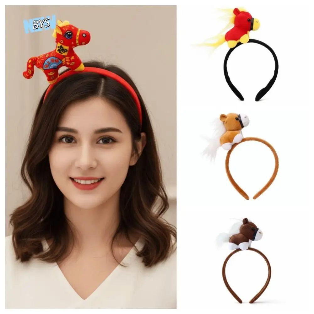

Exquisite Cartoon Horse Hair Hoop Pony Red Plush Horse Headband Mascot Headwear Headpiece Party Decoration