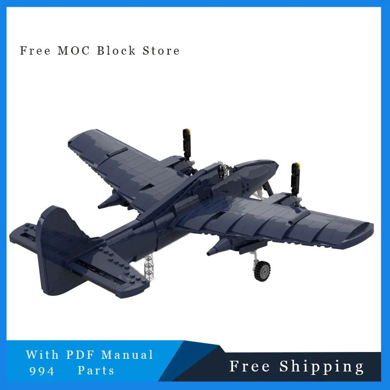 994PCS 1:35 Scale F7F-3 Tigercat Fighter Model,Functional Landing Gear,Spinning Propellers, Retractable Tailhook Building Block