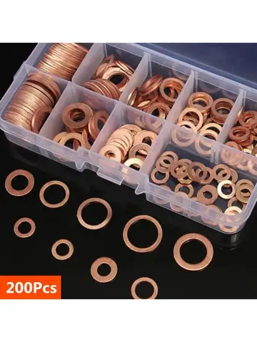 Copper Washer Gasket Nut and Bolt Set Flat Ring Seal Assortment Kit with Box //M8/M10/M12/M14 for Sump Plugs