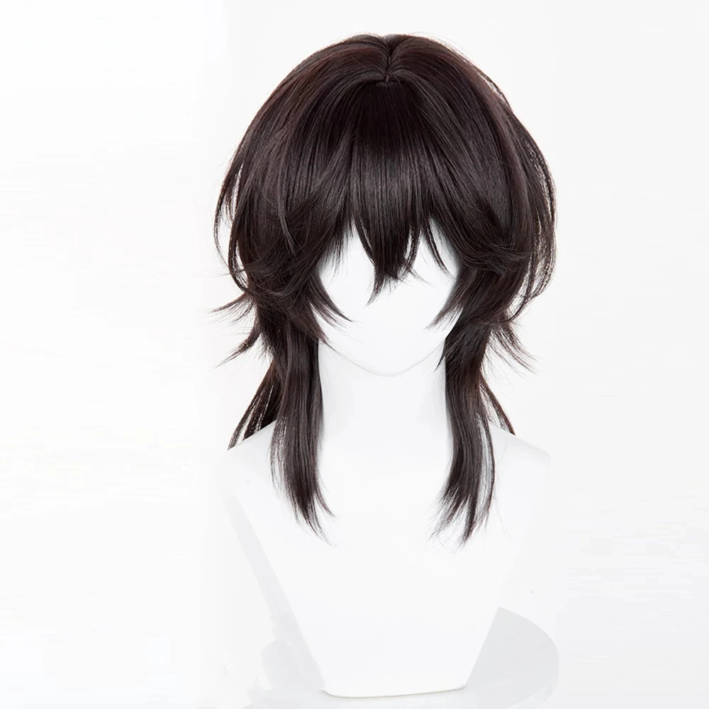 Synthetic Long Dark Brown Mullet Head Straight Wig with Bangs for Anime Cosplay & Game Characte Party Realistic Fake Hair