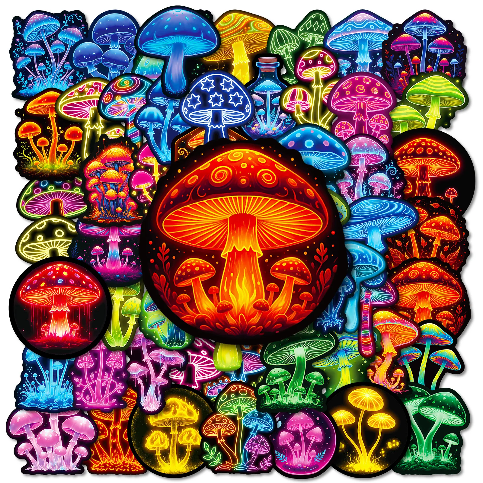 56PCS Cartoon Coole Neon Pilz Graffiti Aufkleber DIY Dekoration PVC Wasserdichte Skateboard Notebook Graffiti Spielzeug