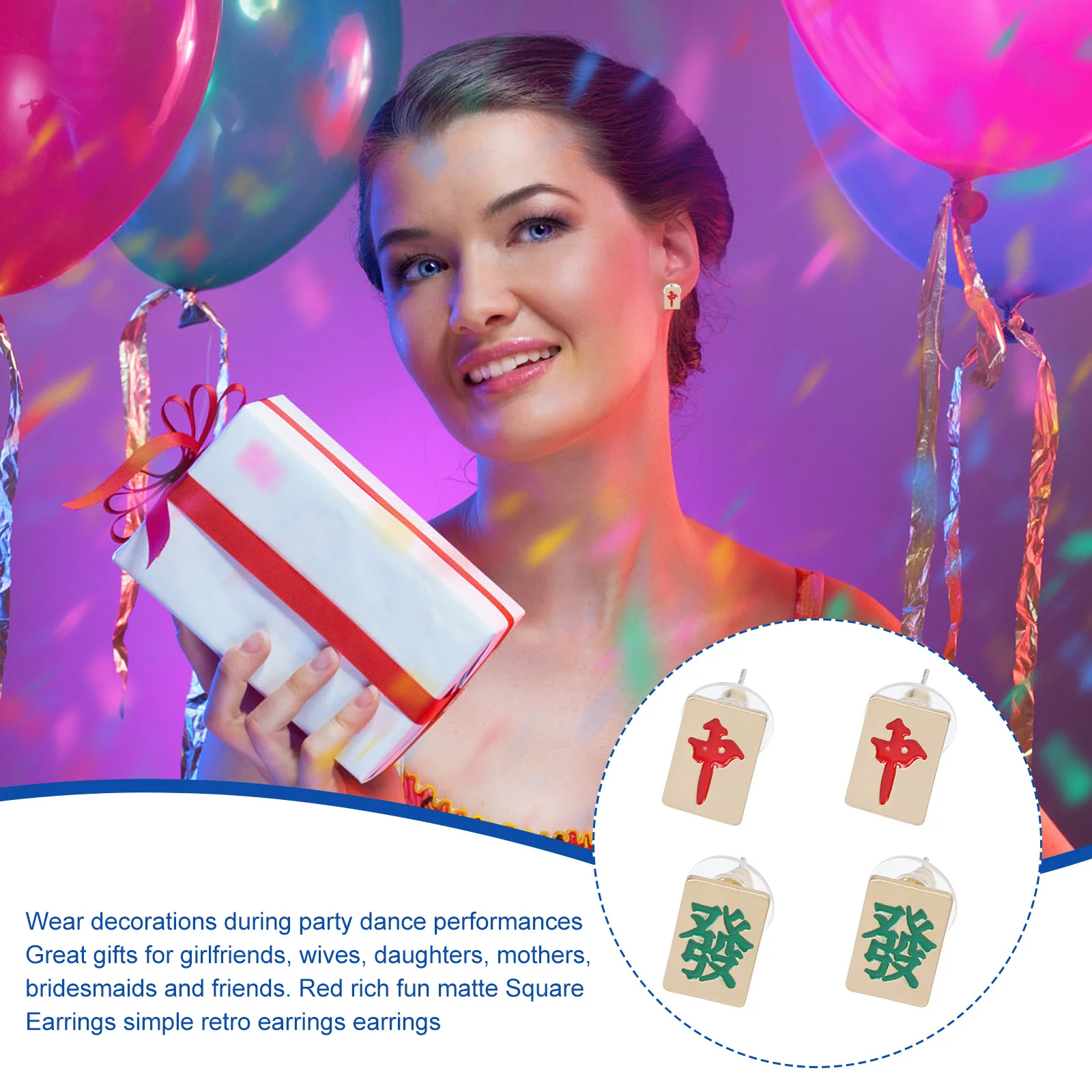 

2 Pairs Mahjong Earrings Stud Ladies Fashion Studs for Women Jewelry Vintage Miss