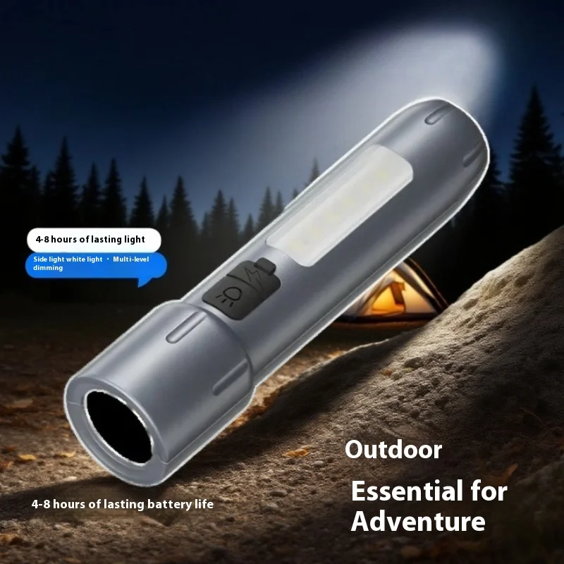 Multifunction Outdoor Flashlight Portable Strong Light Variable Focus USB Rechargeable Built-in Battery Waterproof Light