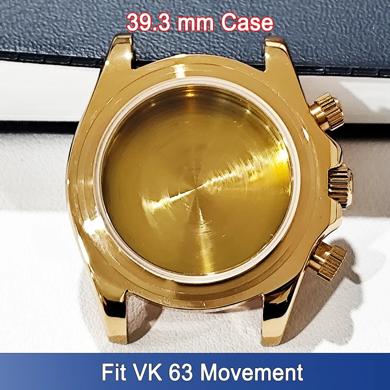 Top 39.3mm Watch Case Fit VK 63 Colorful Diamond Bezel Within 190*20mm Wristwatch Watches Band Strap Silvery Rose Golden Cases