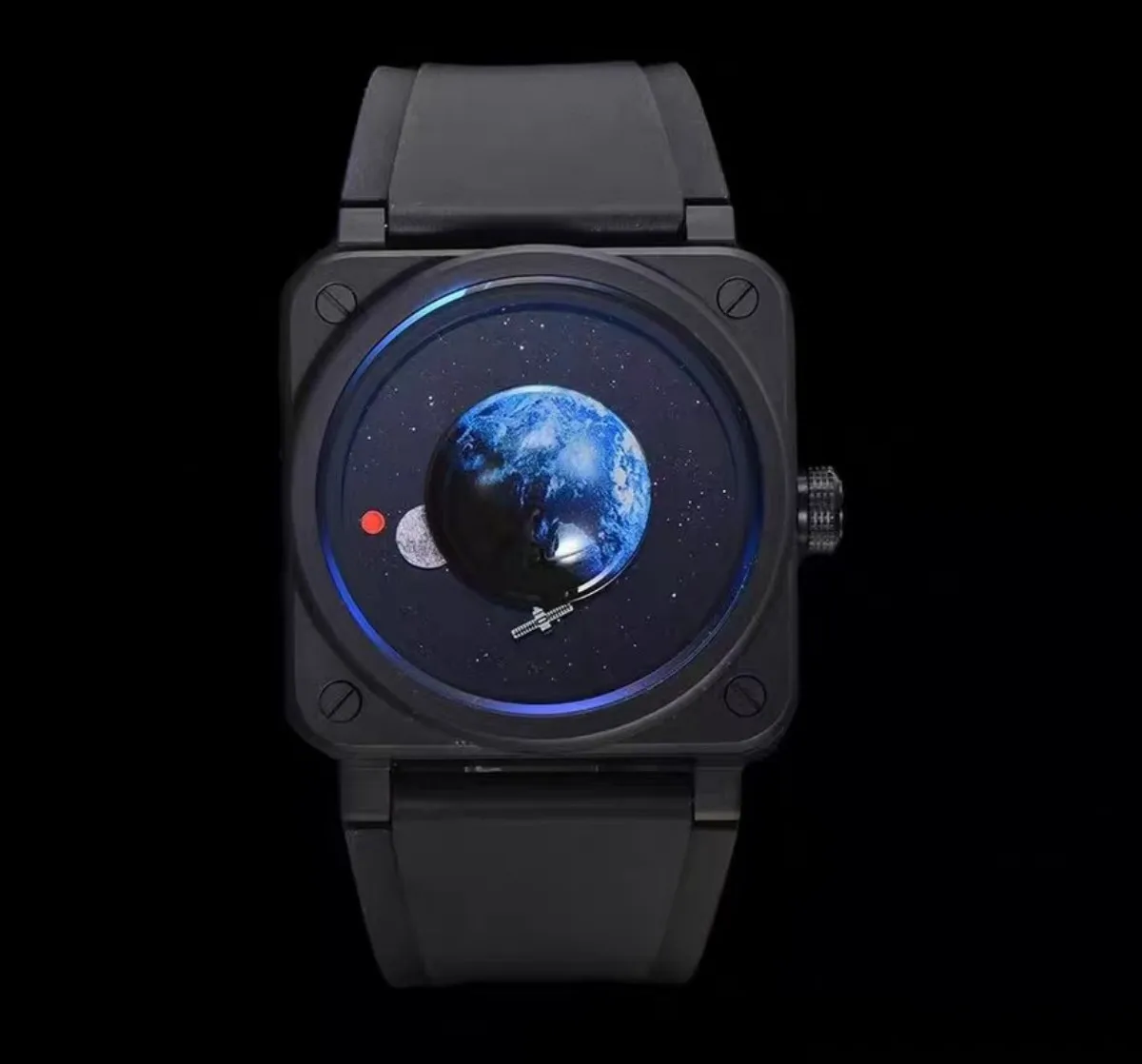 2026 Men's square automatic mechanical watch spaceship style black ceramic material. Soaring space