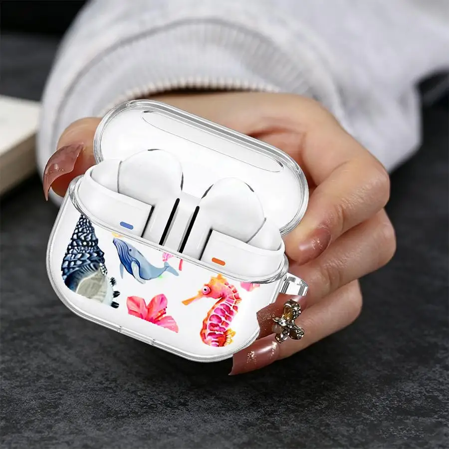 Marine Creature Print Case For Samsung Galaxy Buds 2Pro 3 FE 4 Pro Live 3Pro 4Pro 2 Clear Earphone Cases Cover With Hook