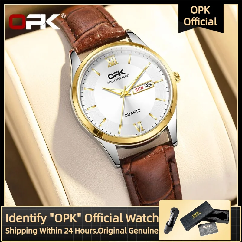

OPK кварцевые женские часы модные классические ретро водонепроницаемые светящиеся двойной календарный циферблат элегантный кожаный ремешок женские часы 8132