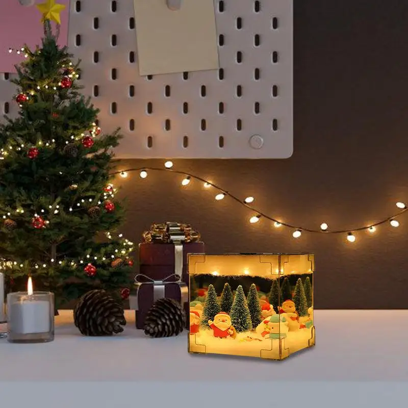 Christmas Night Light ตกแต่งห้องนอนคริสต์มาส USB Cube Light ตกแต่งคริสต์มาสวินเทจโคมไฟคริสต์มาสสําหรับโต๊ะข้างเตียง